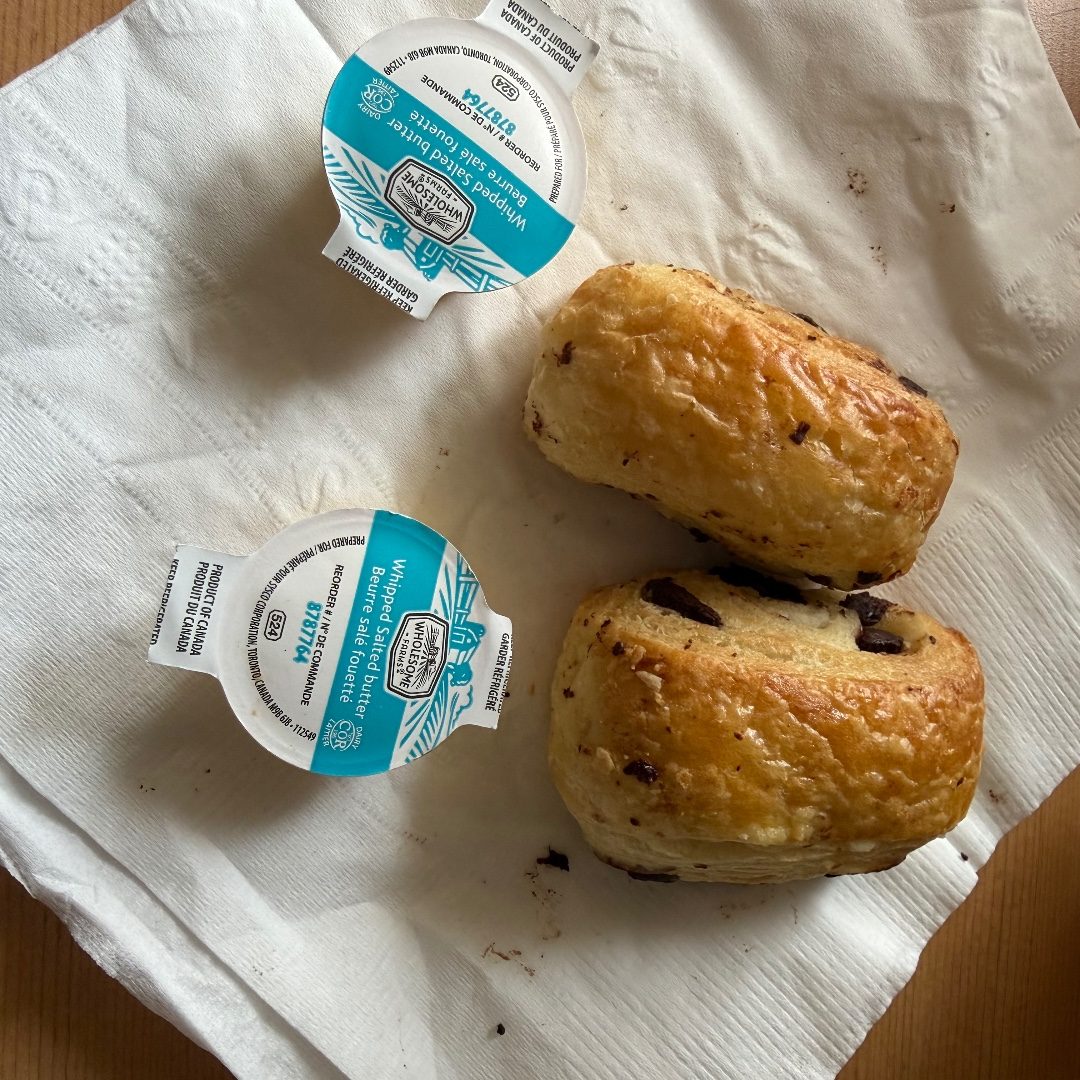 anyway if u dunno, this is how u eat. and im not a foodie but this is how u enjoy things: room temp salted butter with a sweet pastry or a muffin, u take little pieces of it and dip/spread the salted butter on it, slowly. a long time ago, when i was in the 10th grade, i worked after school at a family owned, non-franchised ice cream shop in nj. the owners were very hard working italian-americans, and, i was taught this there, this is how u enjoy things.